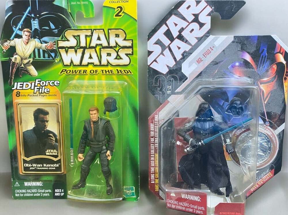 Lot of 2 Vintage Star Wars POTJ Action Figures - Darth Vader Ben Obi-Wan Kenobi